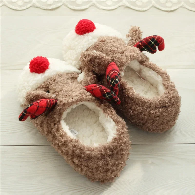 Women's Christmas Elk Plush Slippers | Cozy Winter House Footwear