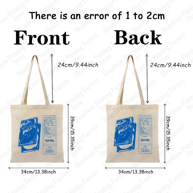 Retro Record Graphic Canvas Tote Bag | Reusable Shopper Bag