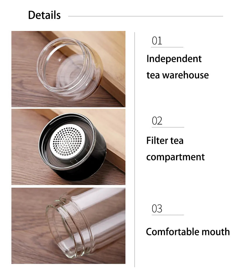 High Borosilicate Glass Tea Water Bottle | Double Layer Infuser