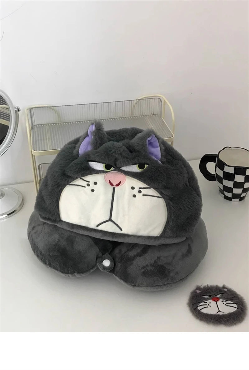 Kawaii Cat U-Shaped Neck Pillow | Cozy Hooded Travel Companion