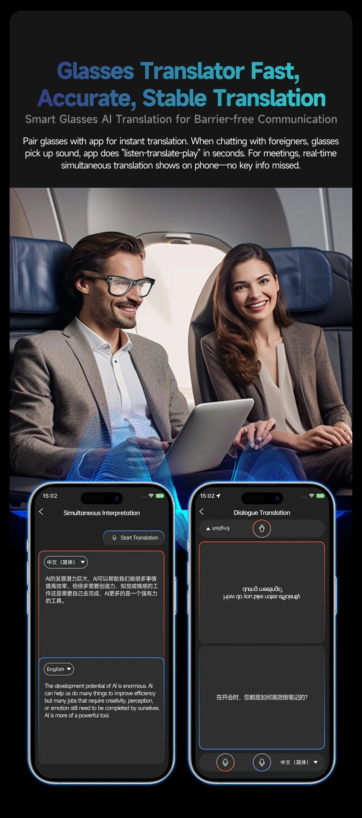 AI Smart Translation Glasses | 8MP Camera, Bluetooth & Voice Control