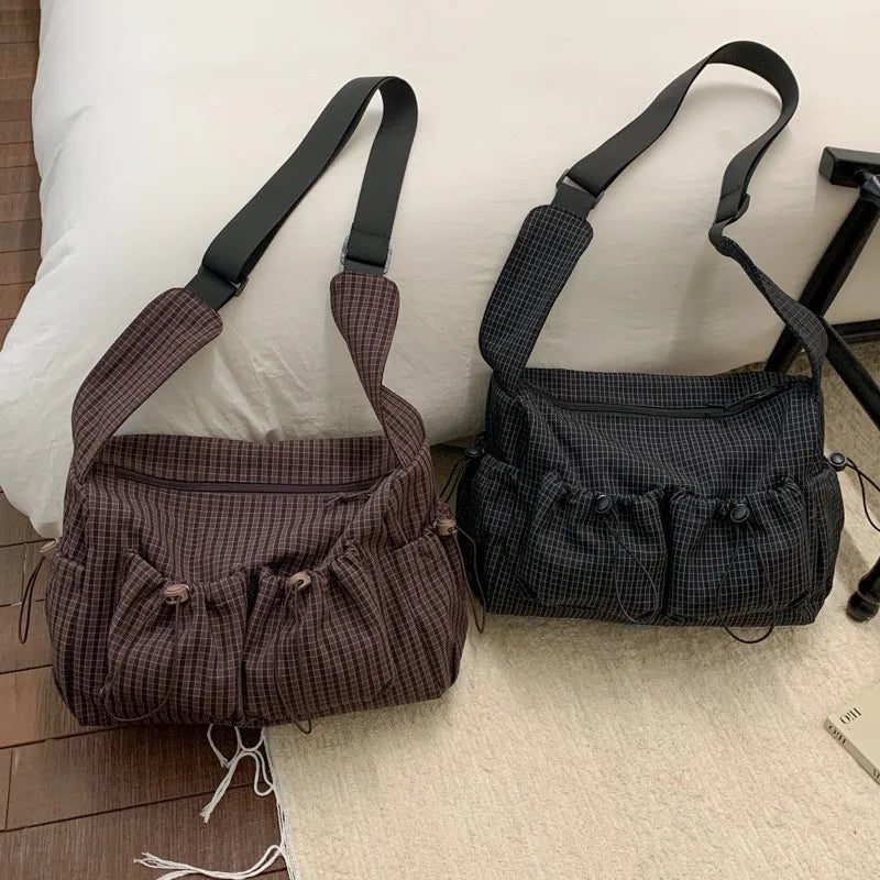 Stylish Plaid Nylon Shoulder Tote Bag | Versatile Everyday Accessory