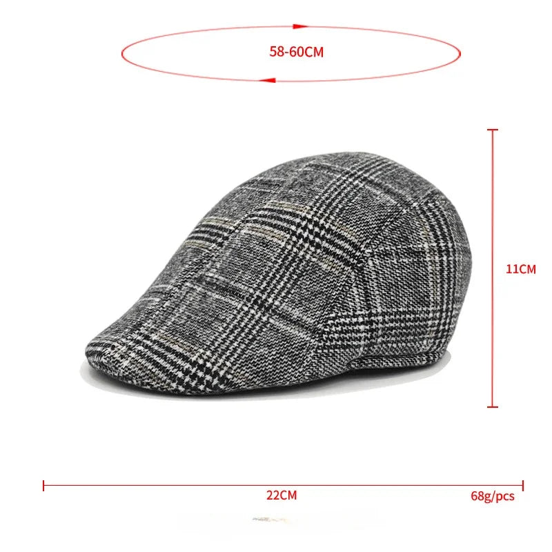 Men's Winter Beret Cap | Warm Plaid Military Hat for Casual Wear