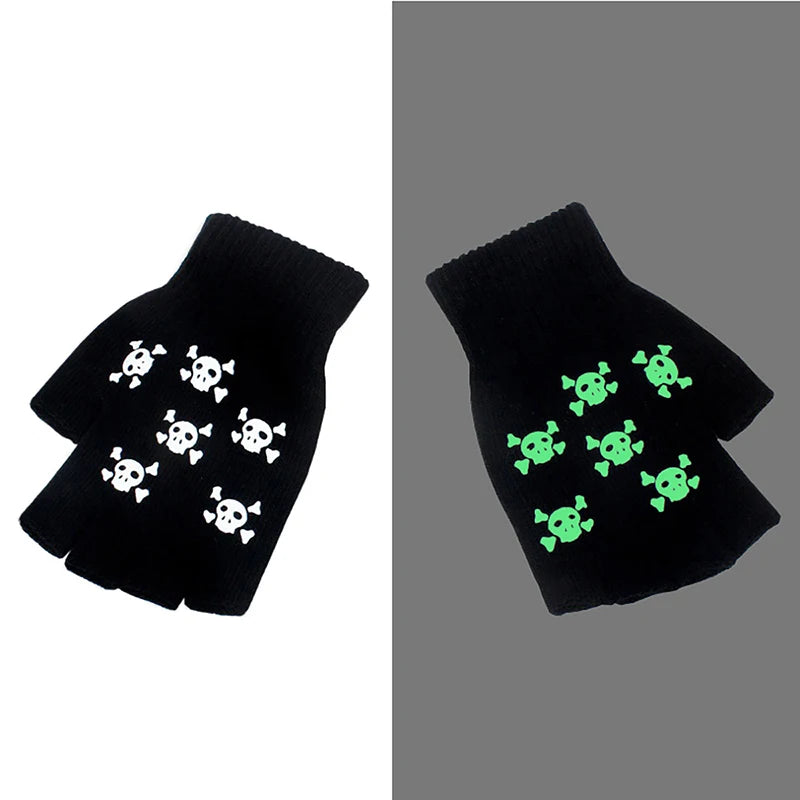Luminous Skeleton Half Finger Gloves | Unique Halloween Cosplay