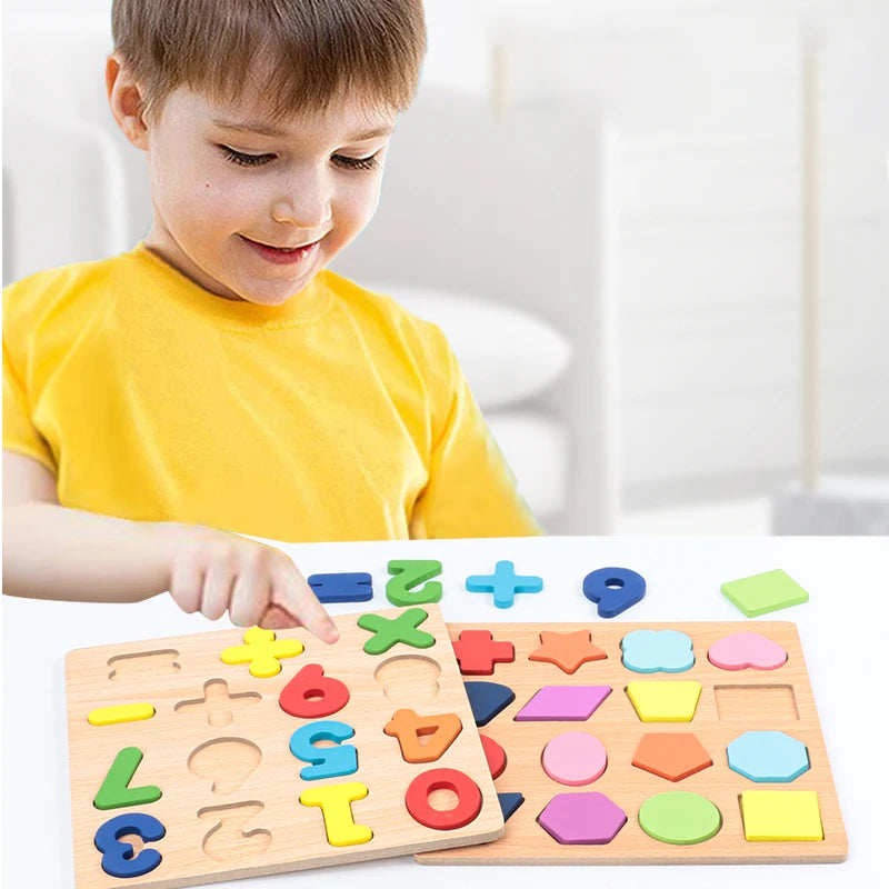 Kids Educational Geometric Shapes & Alphabet Wooden Puzzle