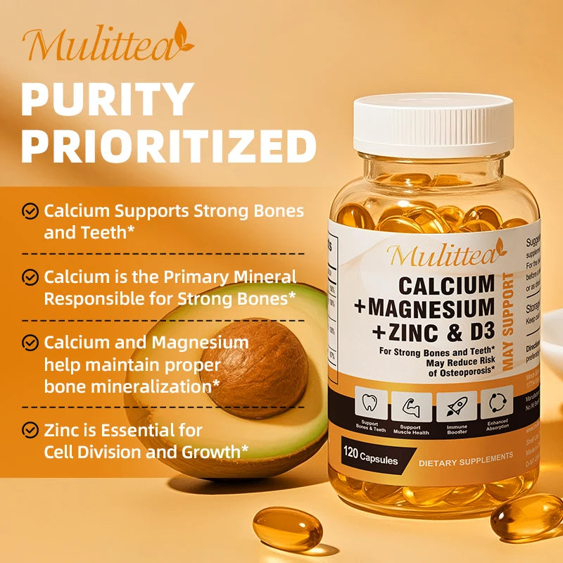 Calcium Magnesium Zinc Capsules with D3 for Strong Bones & Teeth