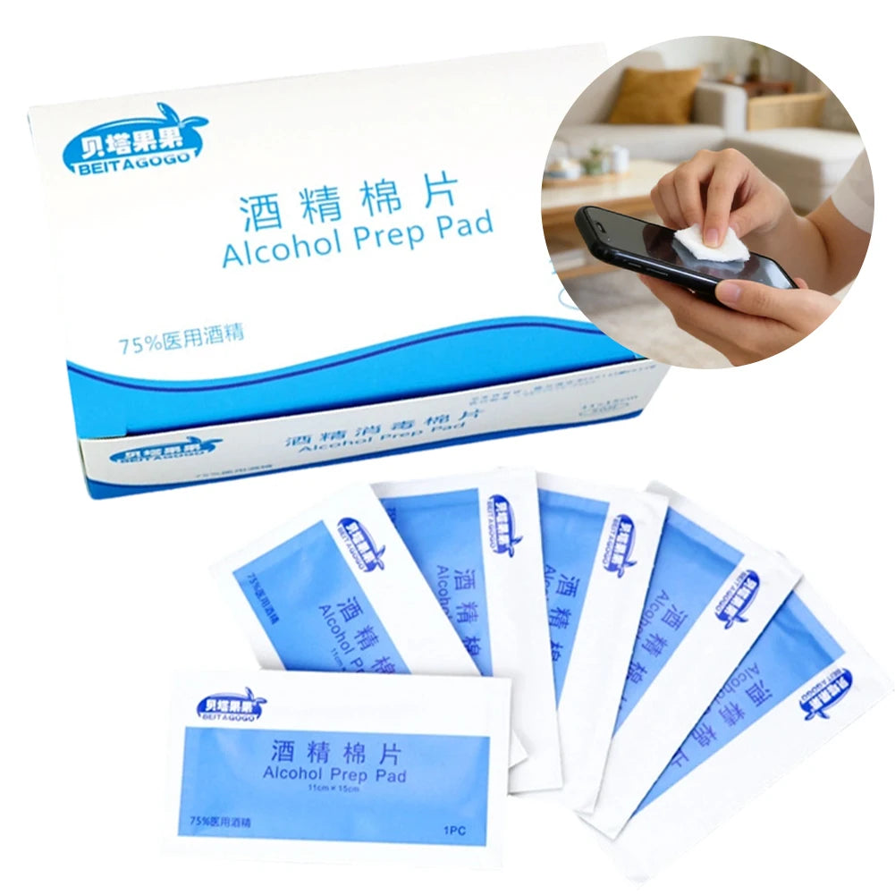50/100pcs Alcohol Prep Pads Disinfectant Swabs Wipes Cleaner 70%-80% Alcohol Content for Mobile Phone Camera Utensils Cleaning