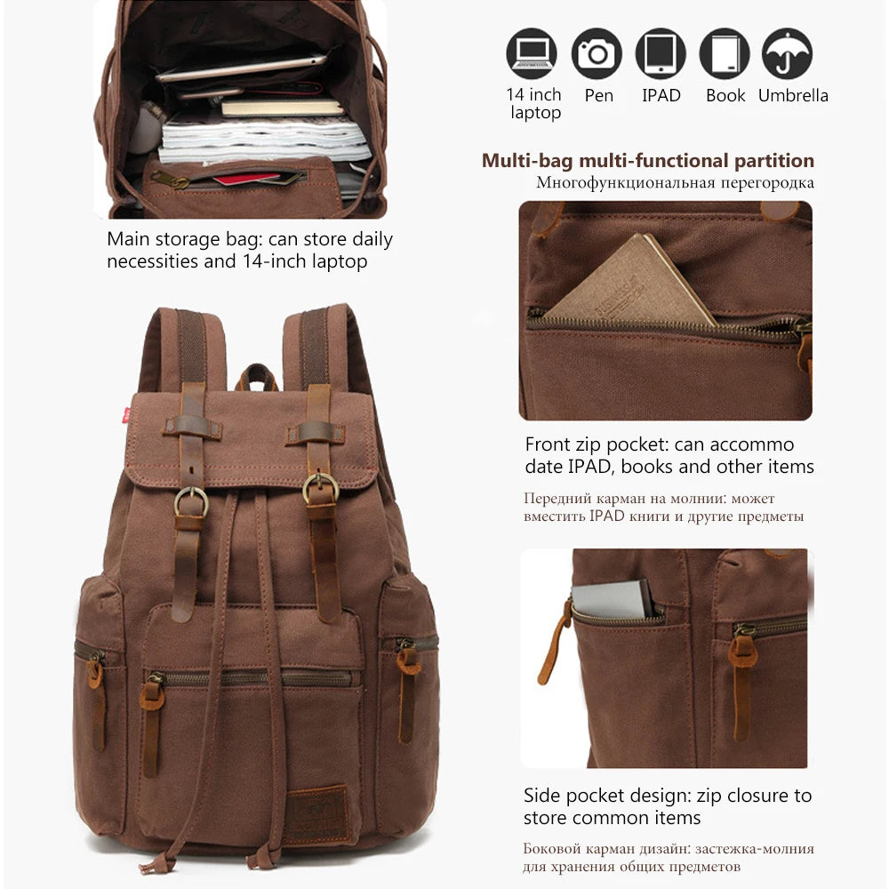 Vintage Canvas Men's Backpack | Stylish 14 Inch Laptop Bag