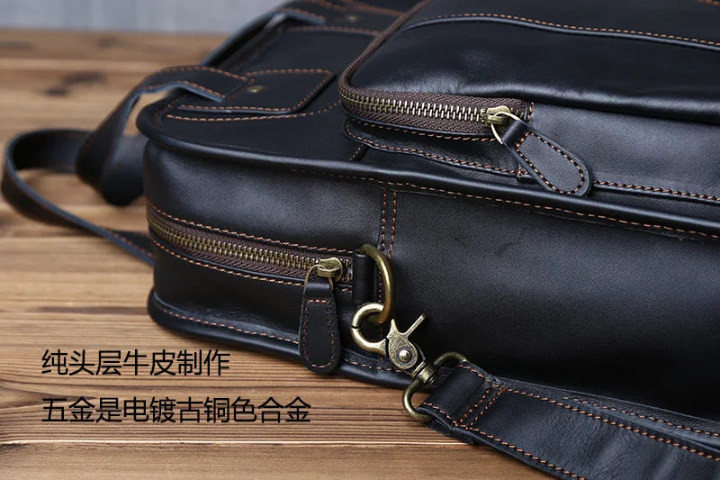 Men's Leather Messenger Bag | Casual Briefcase for 14 Inch Laptop