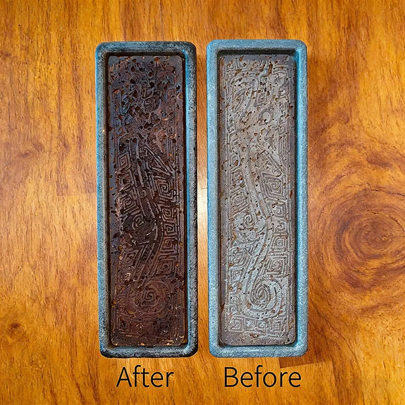 Bandeja de té con tótem de dragón tallado a mano | Elegante decoración volcánica negra