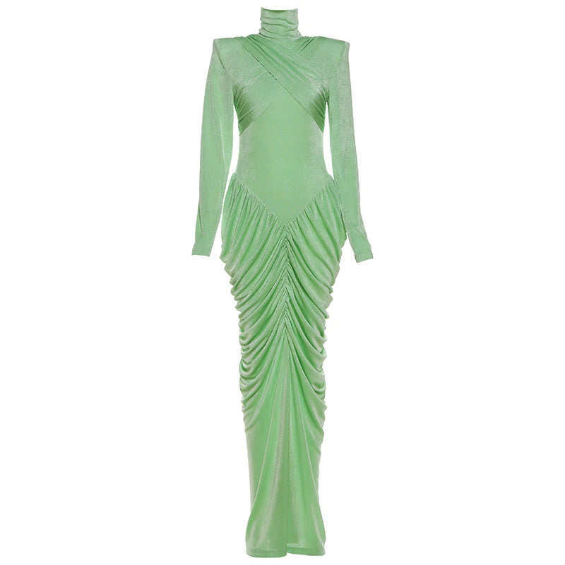 Elegant Autumn Maxi Dress | Turtleneck Full Sleeve Womens Dress