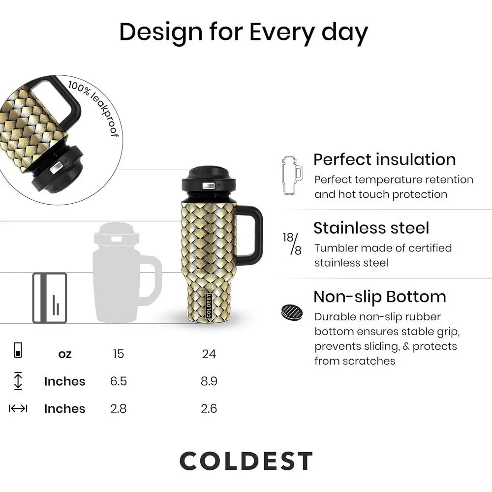 Stainless Steel Insulated Tumbler with Handle & 3 Leakproof Lids