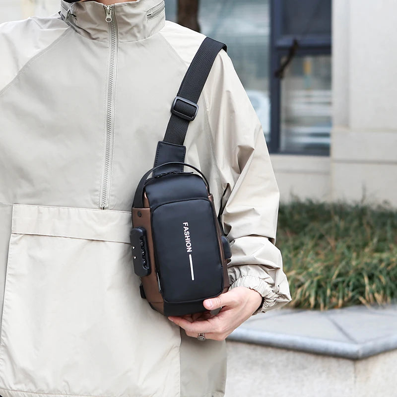 Men's Anti-Theft Sling Bag | USB Charging Crossbody Pack