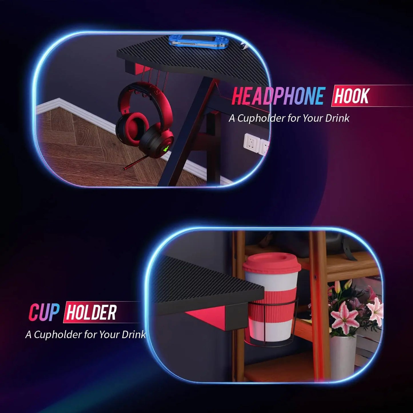 47-Inch Gaming Desk with Cup Holder & Adjustable Legs
