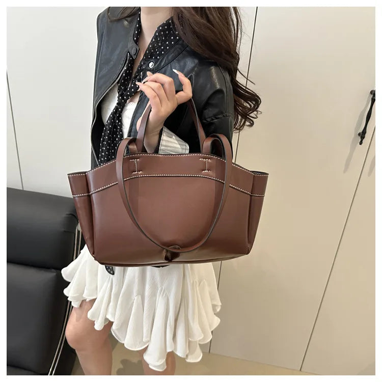 Trendy Women's Large Capacity PU Leather Tote & Crossbody Bag