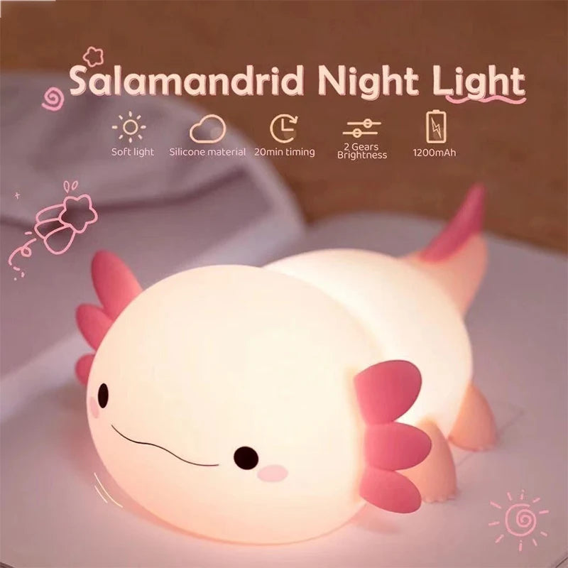 Cute Axolotl Night Light | Touch Control USB Rechargeable Lamp