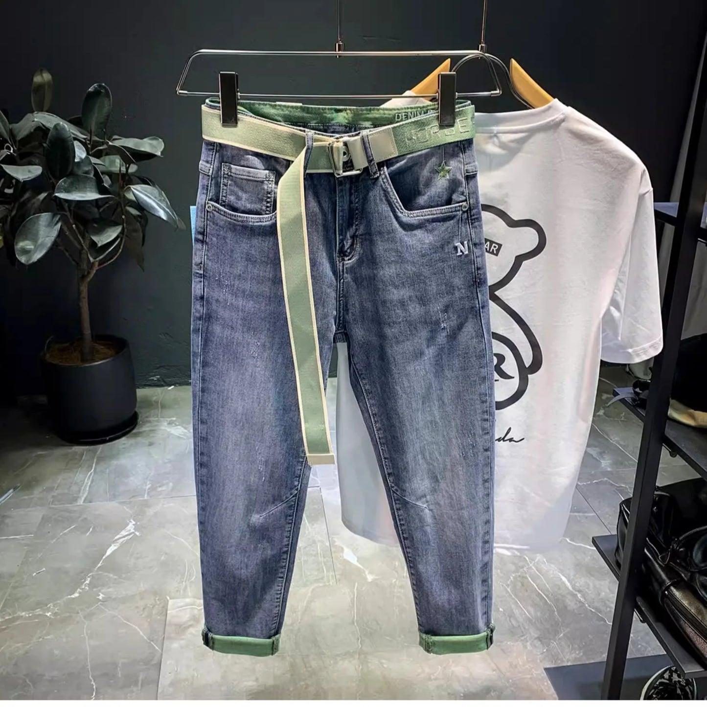 Trendy Men's Cropped Jeans | Casual Loose Fit Denim Pants