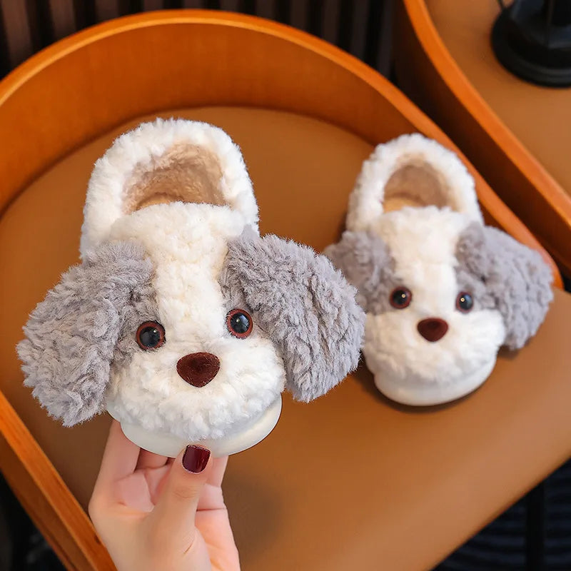 Cute Puppy Plush Slippers for Kids | Non-Slip Cozy Footwear