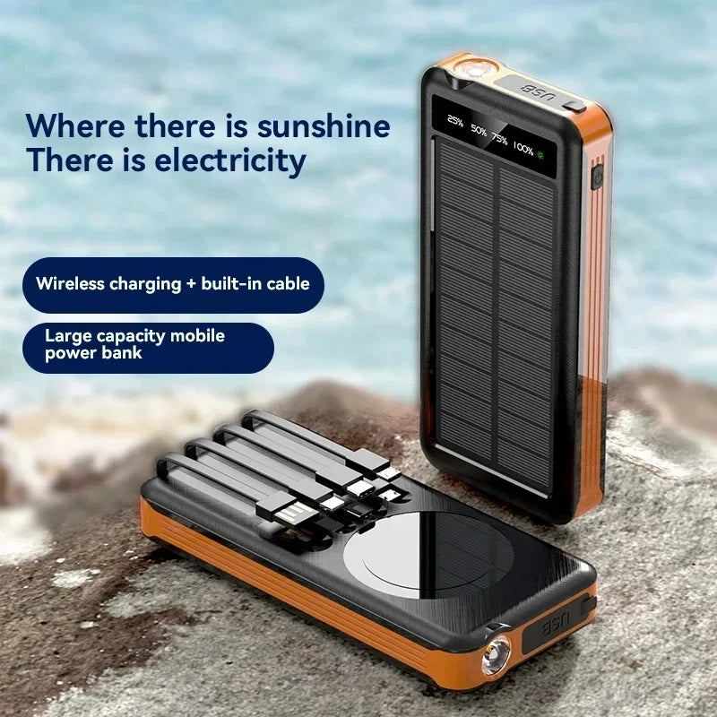 50000mAh Solar Power Bank with Wireless Fast Charging & Dual USB