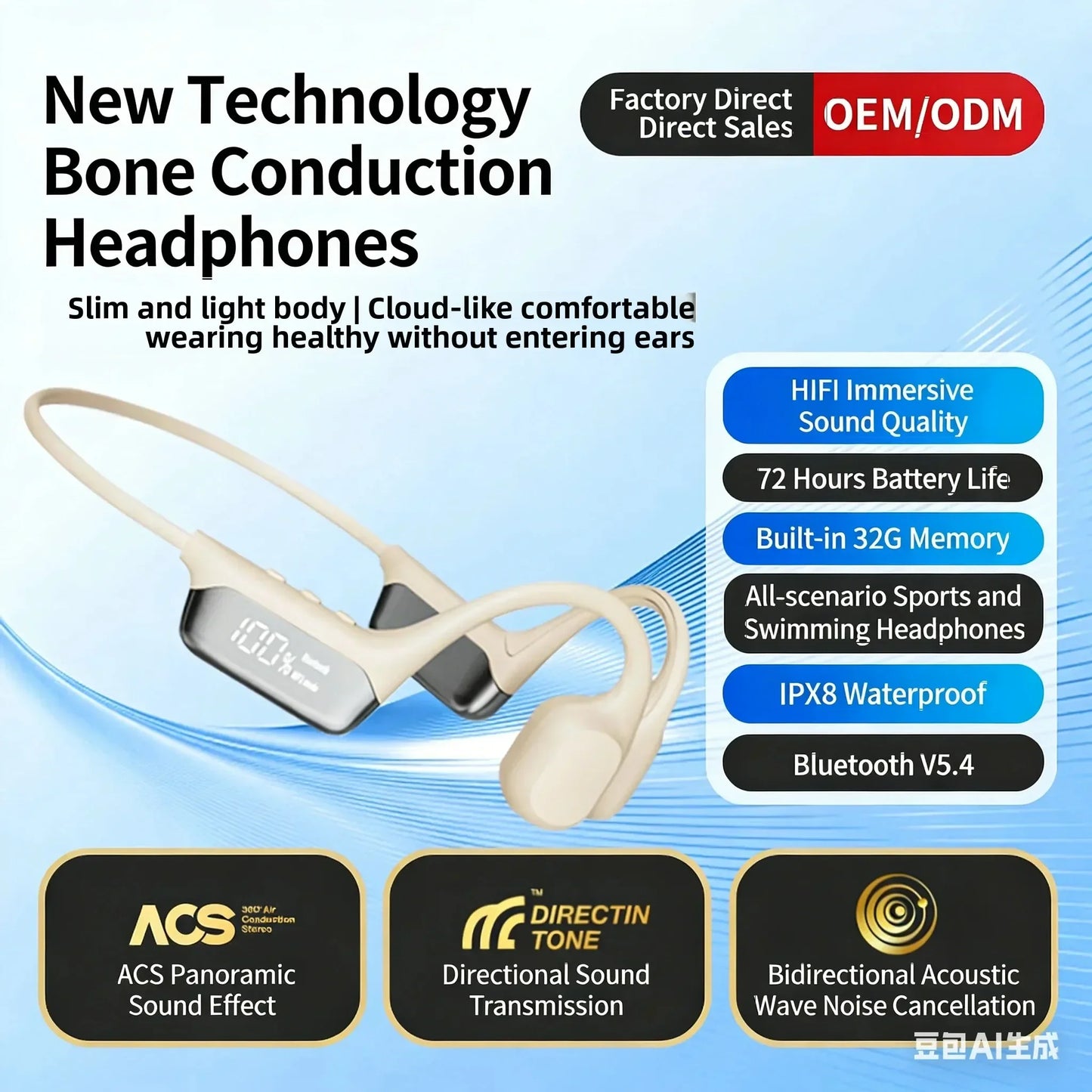 IPX8 Waterproof Bone Conduction Headphones | Open-Ear Bluetooth