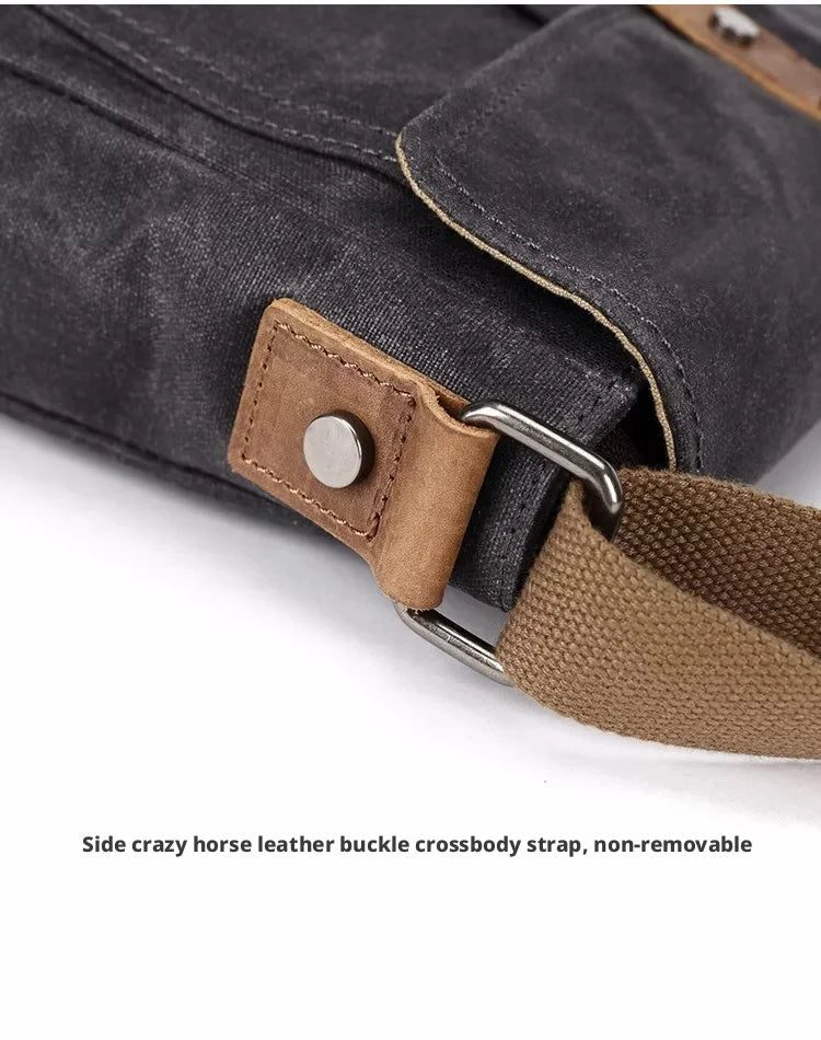 Vintage Waxed Canvas Crossbody Bag | Water-Resistant Casual Satchel