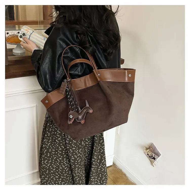 Bolso de hombro de piel suave de gamuza para mujer | Estilo casual de lujo