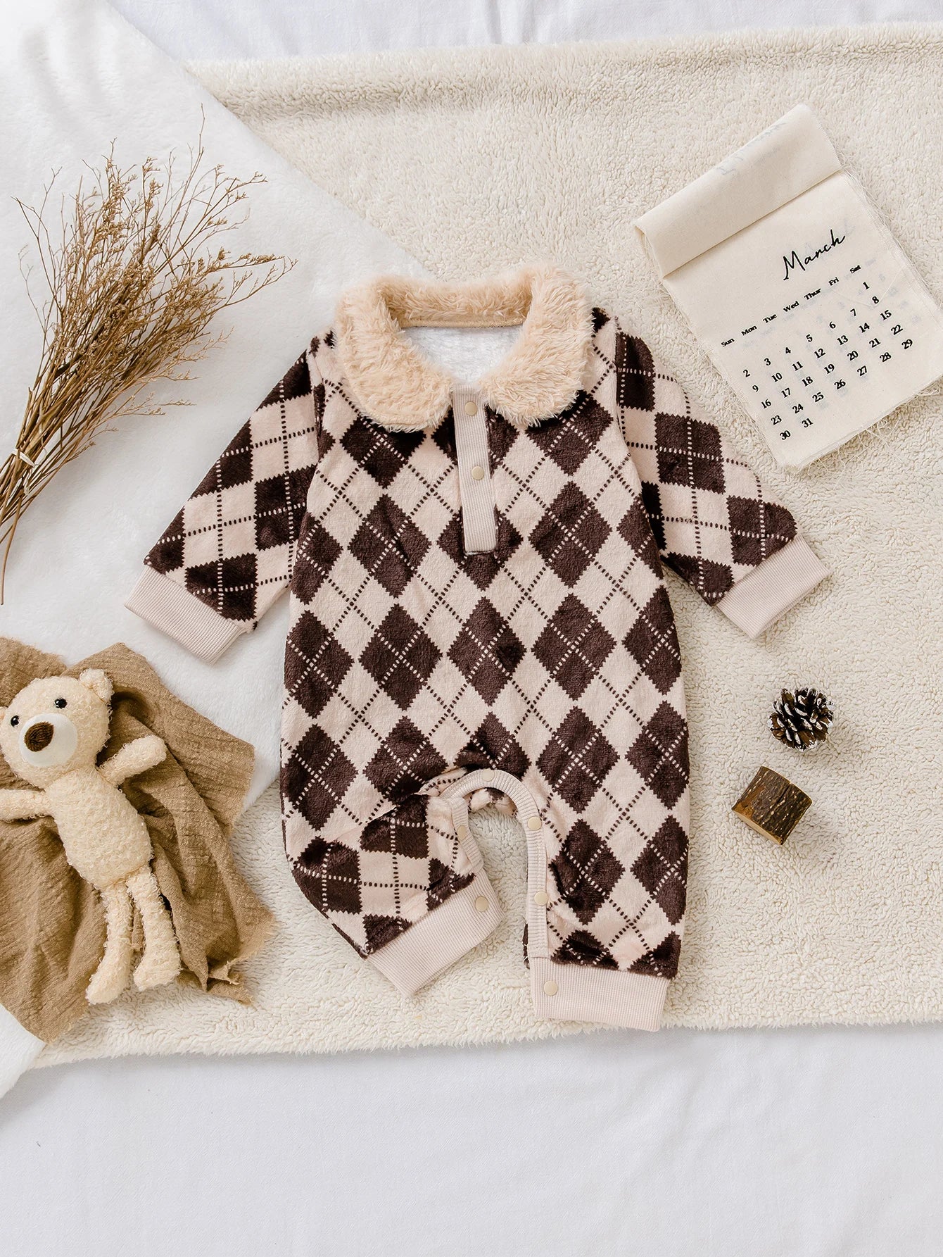 Cute Retro Baby Top with Furry Collar | Stylish Winter Wear