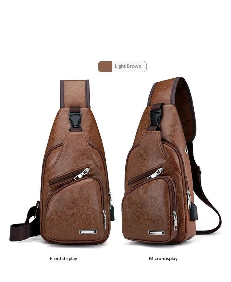 Men's Casual PU Crossbody Bag | Multi-Functional USB Charging
