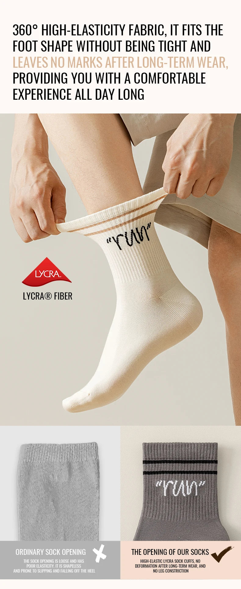 MiiOW Trendy Stripe Letter Sock Men Teen Athletic Sport Sock Moisture Wicking Anti Odor Warm Winter Crew Sock Long Staple Cotton