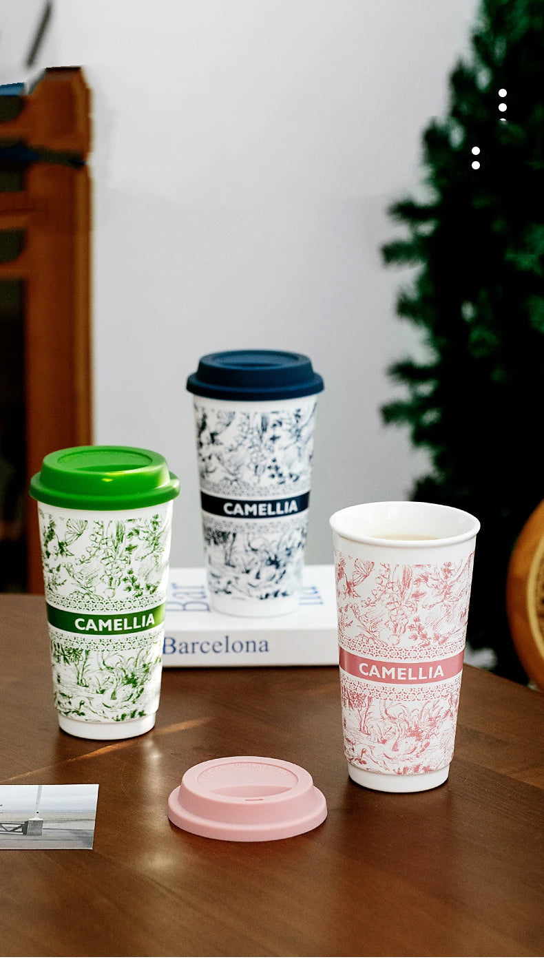 Taza de Café de Cerámica de Gran Capacidad con Tapa de Silicona | Elegante y Práctica