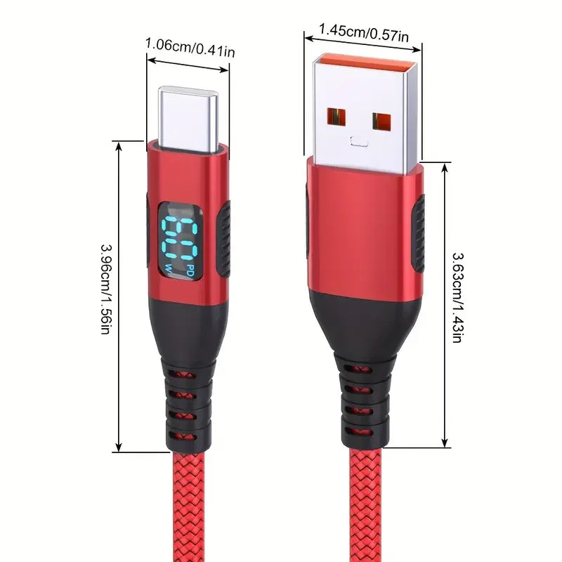 5PCS USB A to USB C Cables | Fast Charging with LED Display