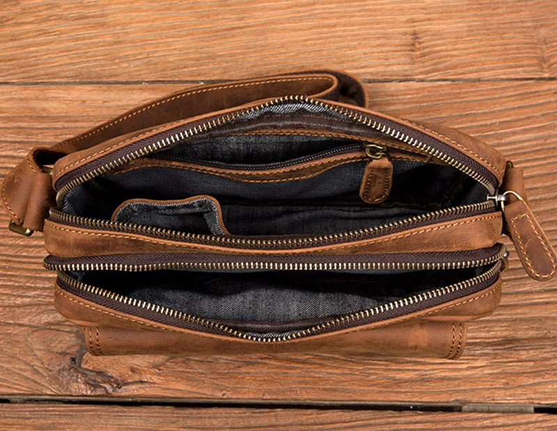 Handmade Crazy Horse Leather Crossbody Small Backpack for Men