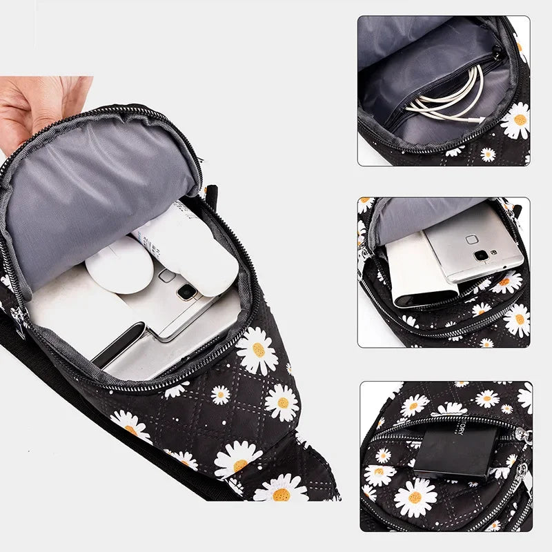 Floral Quilted Mini Sling Chest Bag | Adjustable Crossbody Backpack