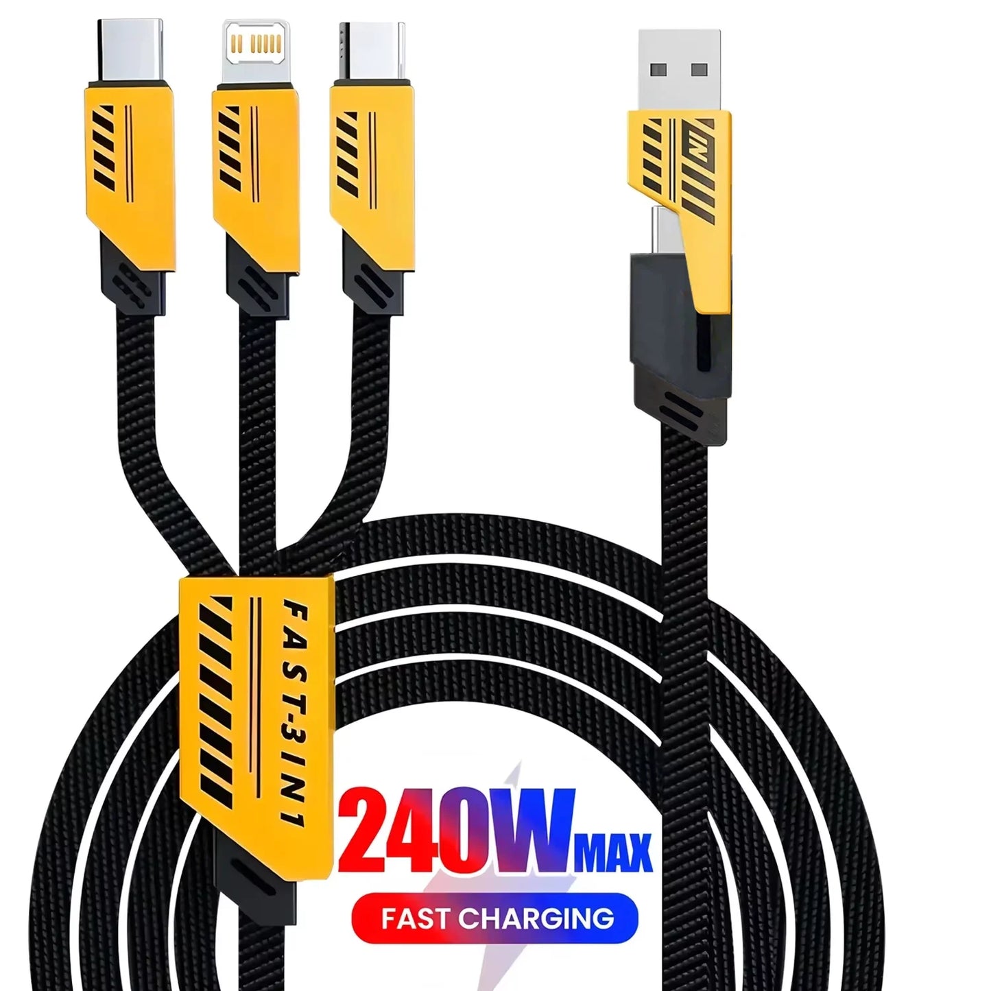3-in-2 Fast Charging Cord - Multi USB Charger Cable 1.2m