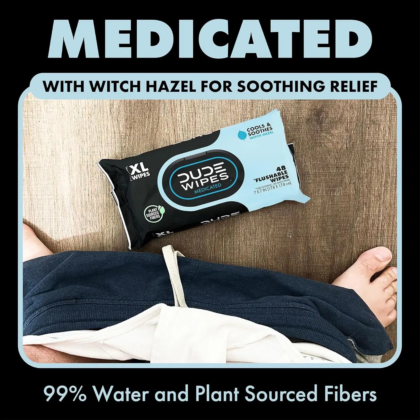 Fragrance Free Hemorrhoid Flushable Wipes - 48 Count - Extra Large, Medicated with Witch Hazel, Septic Safe