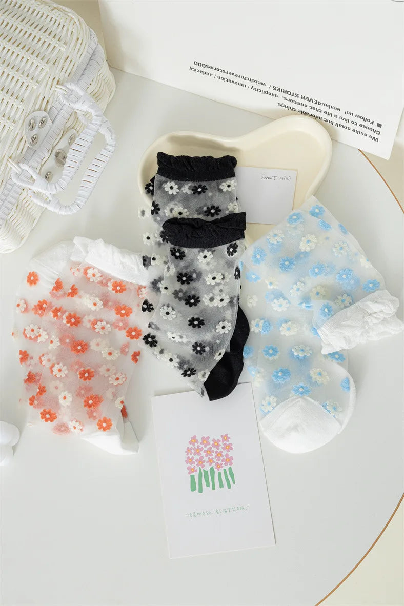 Floral Print Women's Socks | Thin Transparent Summer Socks