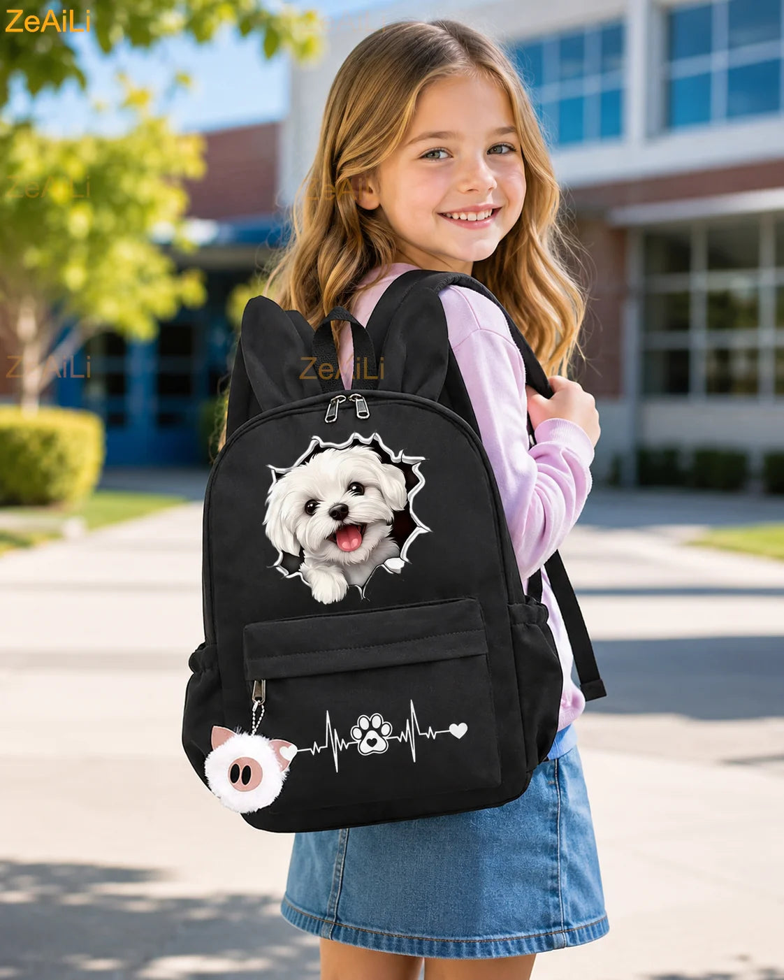 Retro Wolf Head Paw Backpack | Stylish Casual School Rucksack