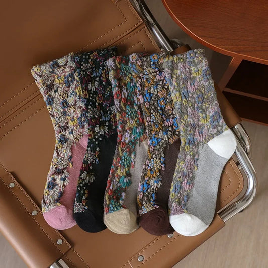 Women’s Vintage 3D Flower Embroidery Socks | Retro Chic Comfort