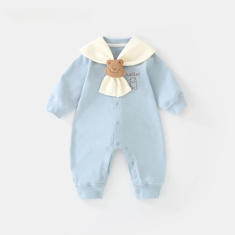 Infant Navy Collar Long Sleeve Romper | Stylish Baby Outfit