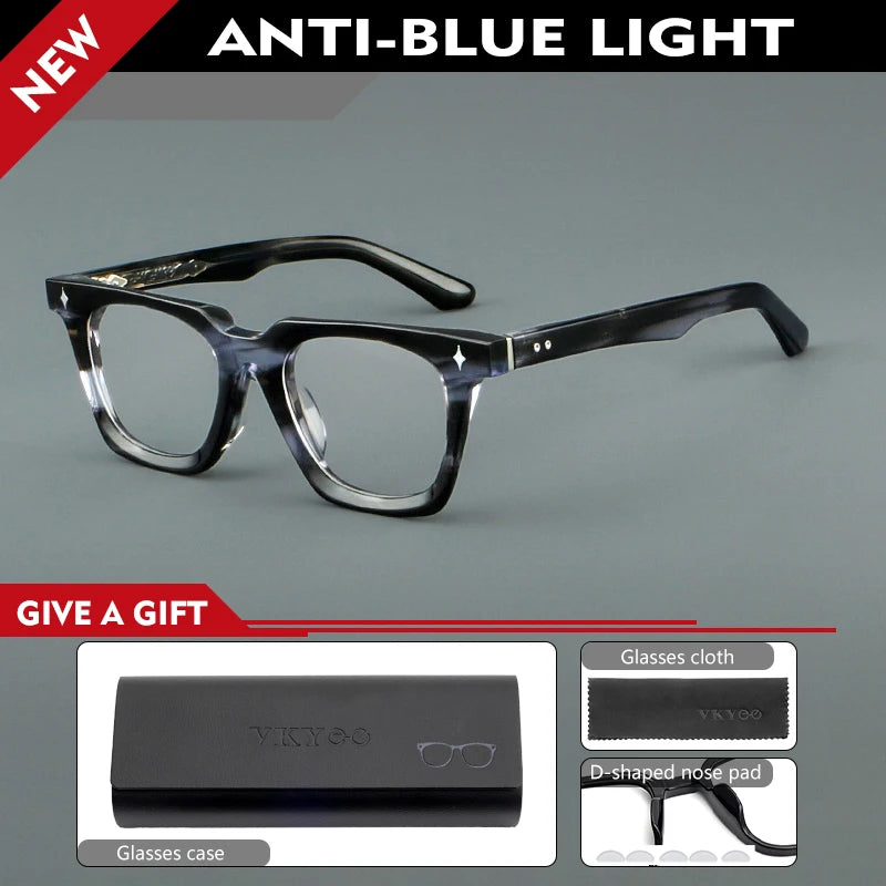 Classic Retro Square Acetate Anti-Blue Light Reading Glasses 2026