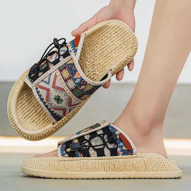 Men's European and American Style Outdoor Slippers, Thick-soled Fashionable Flip Flops for Beach and Leisure
