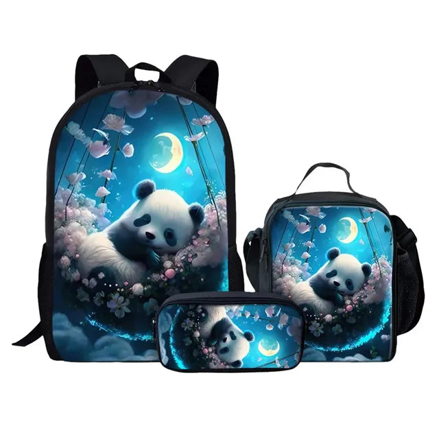 Anime Panda Print Backpack | Trendy School Bag for Kids