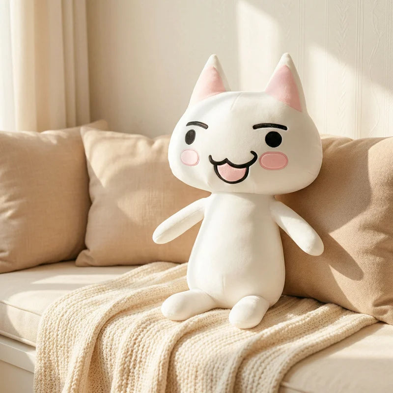 Big Size White Cat Plush Toy | Soft Cuddly Stuffed Anime Doll