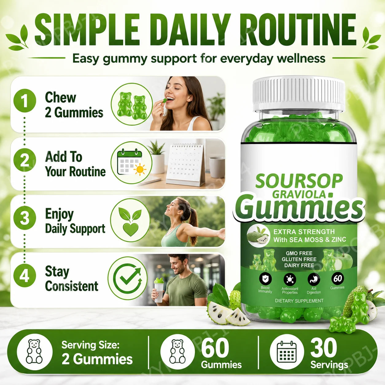 Soursop Graviola Gummies with Sea Moss & Vitamin C | Immune Support