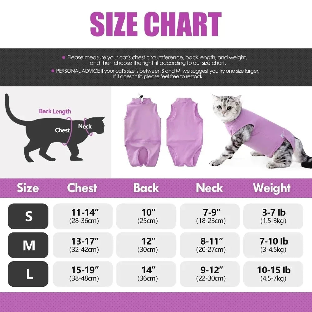 Traje de recuperación para gatos suave y transpirable | Traje ajustable anti-lamido
