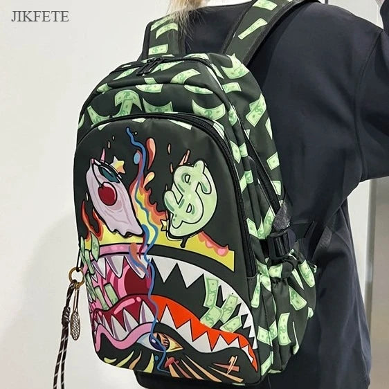 Stylish Shark Mouth Print Backpack | Versatile School & Travel Bag