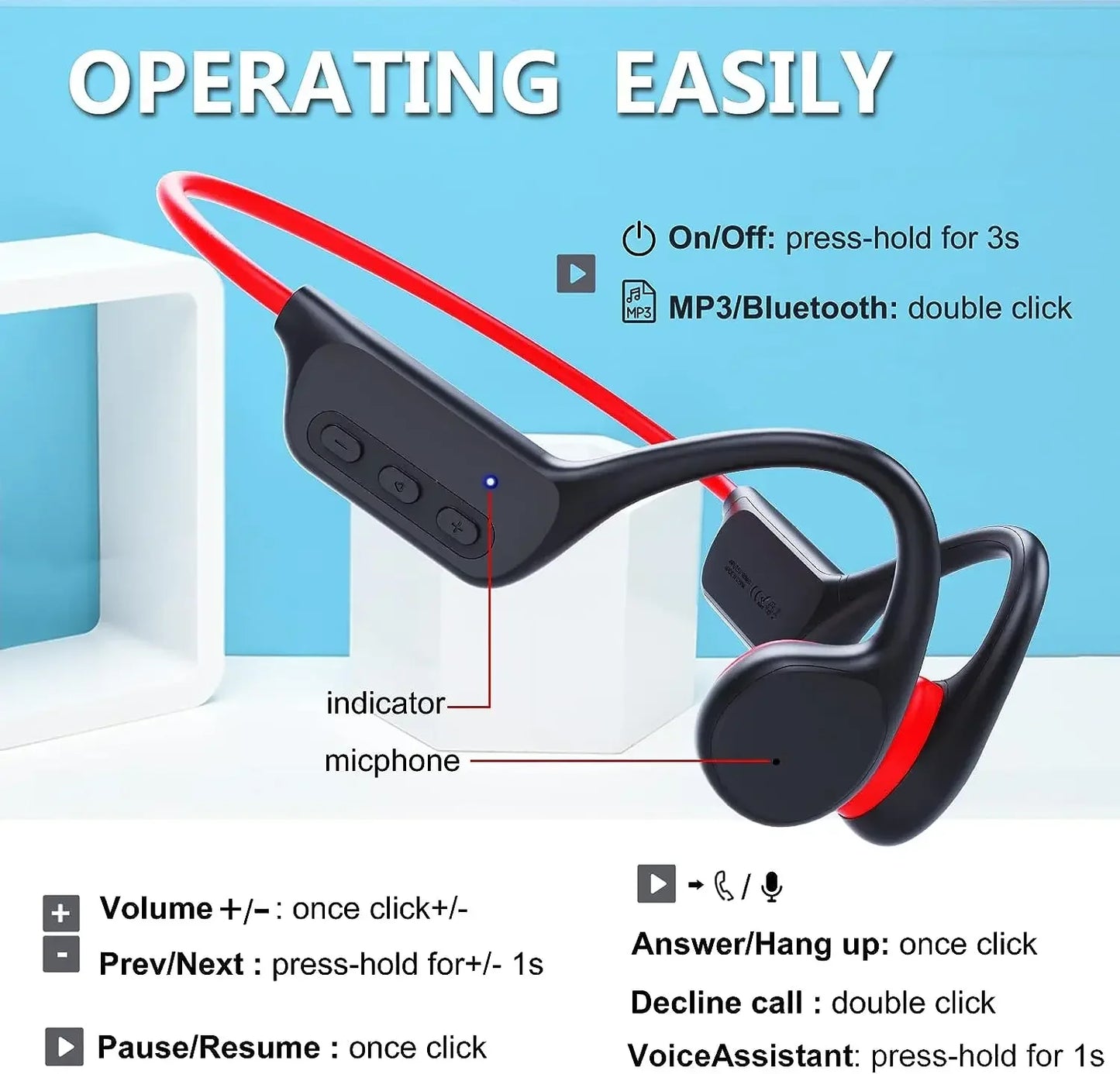 Waterproof Bone Conduction Wireless Earphones | 32GB MP3 Headset