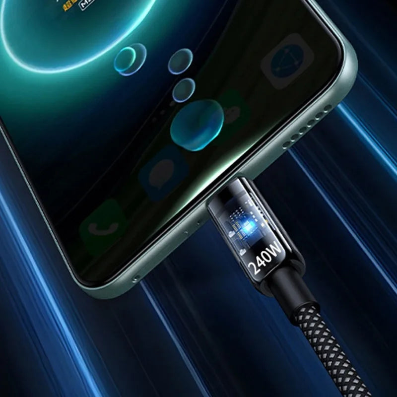 240W Nylon USB C PD Super Fast Charging Cable with LED Display