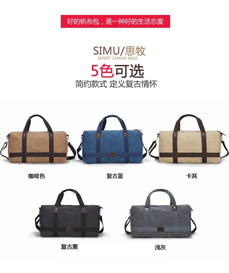 Large Capacity Casual Men's Canvas Travel Handbag | Lightweight Shoulder Bag