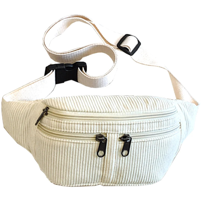 Trendy Multi-color Corduroy Waist Bag | Versatile Fanny Pack